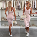 Damen figurbetontes Midi-Kleid mit breiten Trägern und schmalem Schnitt R&B