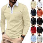 Herren Modisches Langarm-Polohemd mit Reißverschluss und Brusttasche R&B