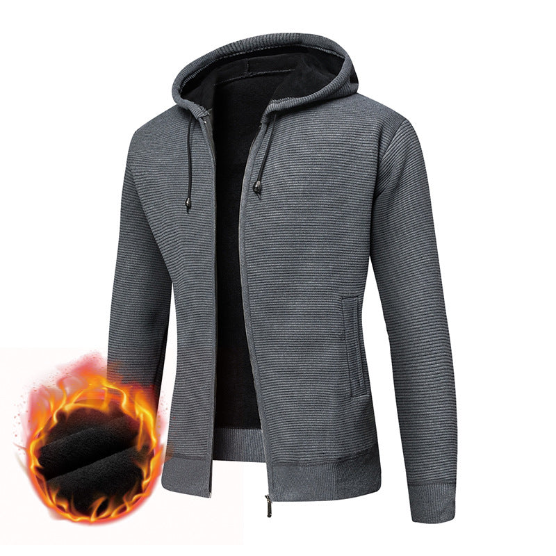 Herren fleecegefütterte Kapuzenjacke mit modischem Rippdesign R&B
