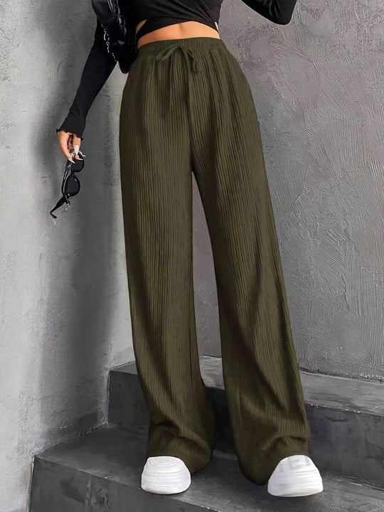 Damen weite Pluderhose mit geripptem Design und elastischem Taillenbund R&B