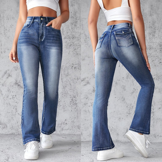 Damen Bootcut Jeans mit hohem Schnitt und modischem Waschung R&B