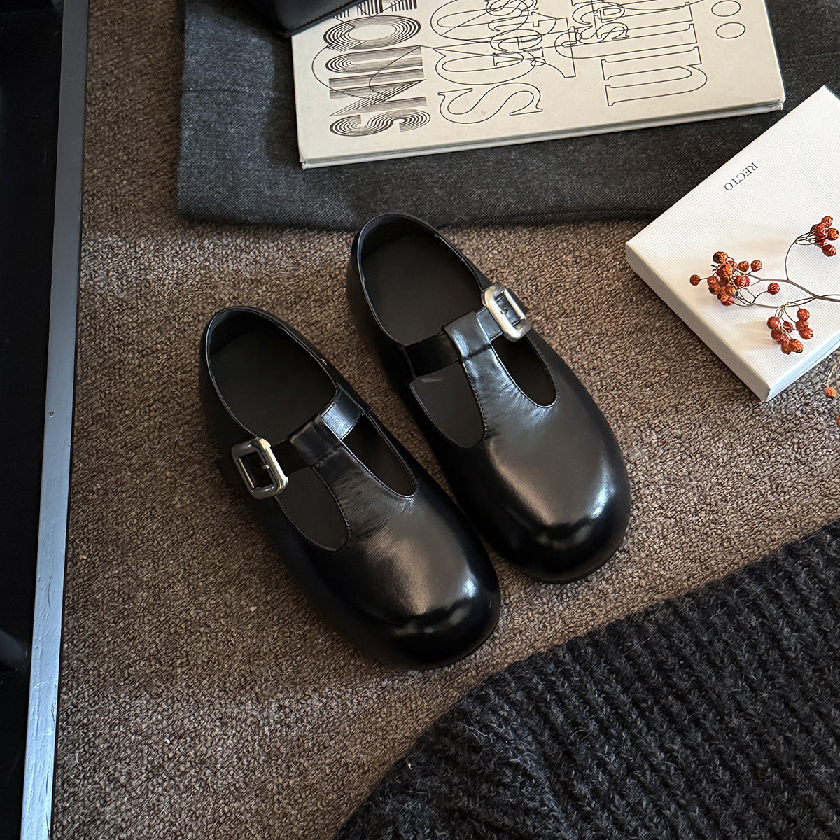 Damen elegante Mary Jane Ballerinas mit dekorativen Schnallen R&B