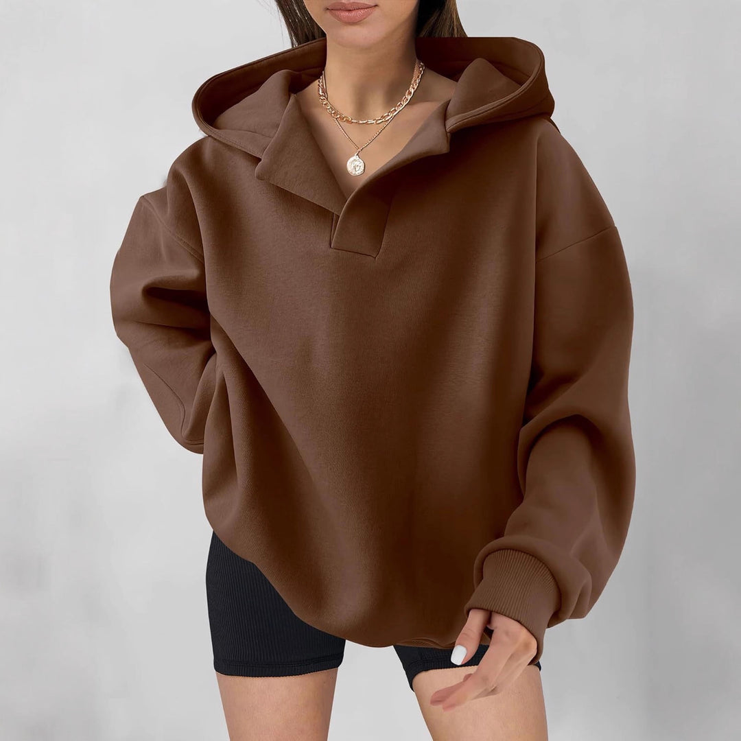 Damen Oversized Kapuzensweatshirt mit lässigem Stehkragen und langen Ärmeln R&B