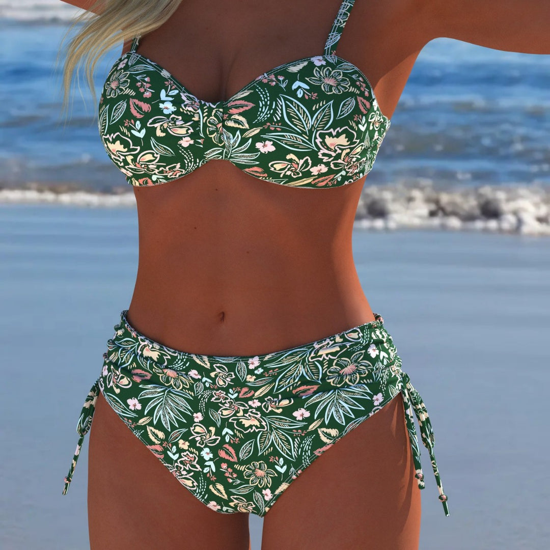 Damen Bikini-Set mit stilvollem Karomuster und goldfarbenen Akzenten R&B