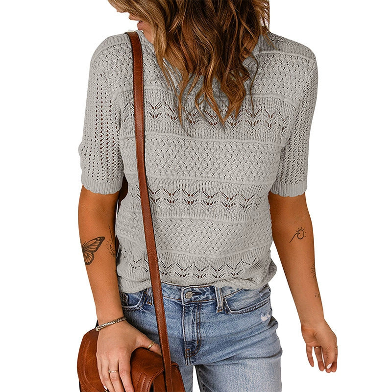 Damen luftiger Strickpullover mit Lochmuster R&B