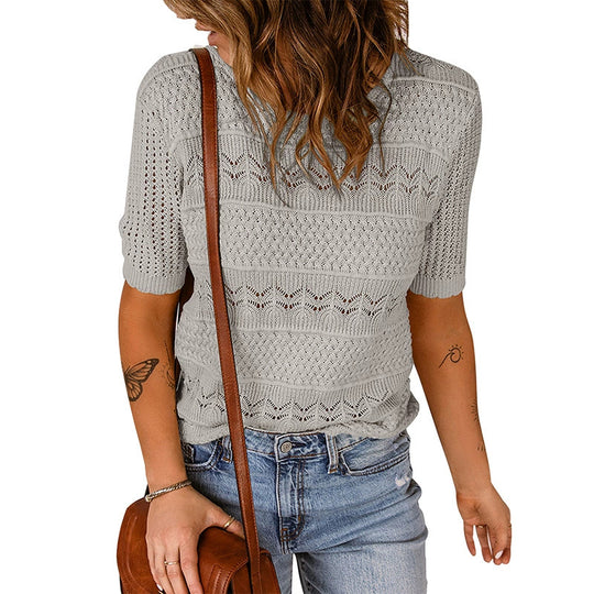 Damen luftiger Strickpullover mit Lochmuster R&B