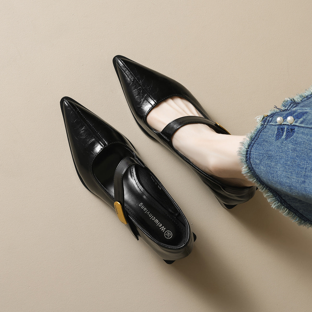 Damen modische Slingback-Pumps mit eleganter Riemenverzierung