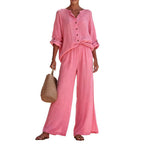 Damen Luftige Leinenbluse und weite Hose R&B