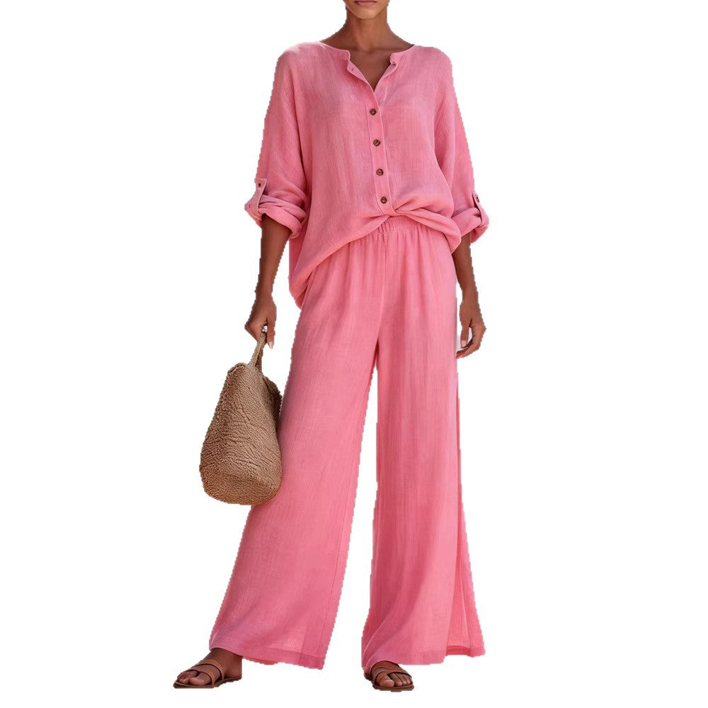 Damen Luftige Leinenbluse und weite Hose R&B