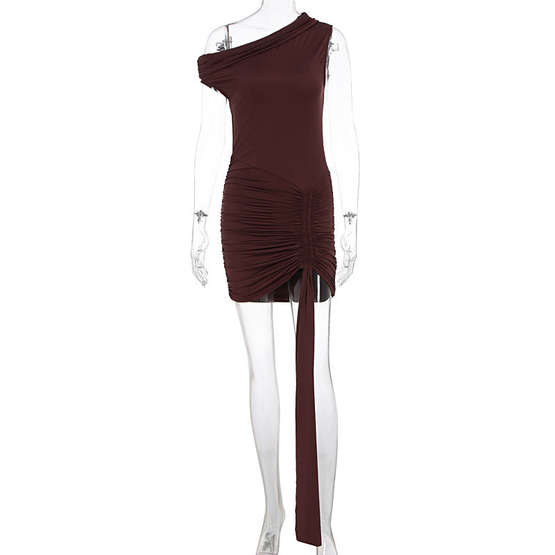 Damen Einseitig Schulterfreies Minikleid mit Drapierung und Raffung R&B