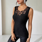 Damen Elegantes Top mit floralen Spitzenapplikationen und Strass R&B