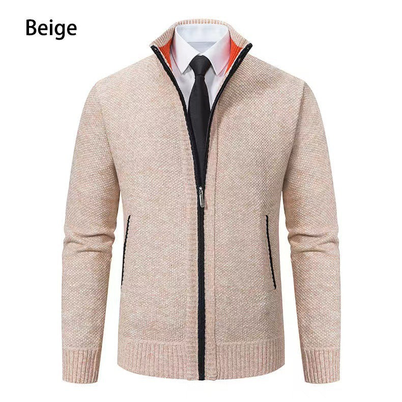 Herren modische Strickjacke mit hohem Kragen und durchgehendem Reißverschluss R&B