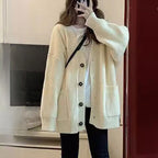 Damen Großer Strickcardigan mit praktischen Taschen und tiefem V-Ausschnitt R&B