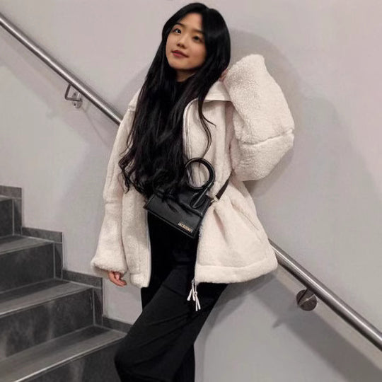 Damen Teddy-Fleecejacke mit hohem Kragen und seitlichen Reißverschlusstaschen R&B