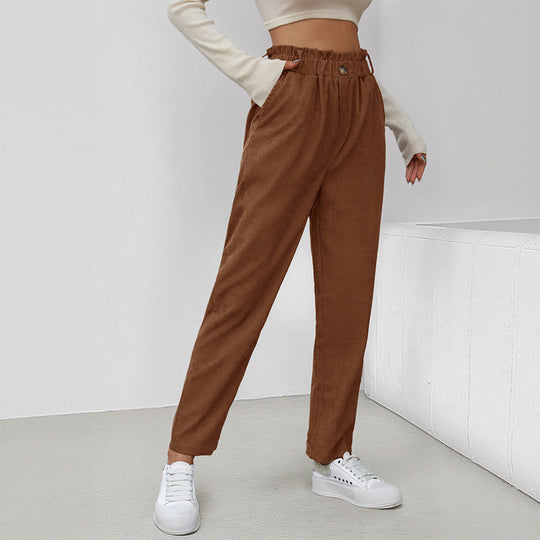 Damen stylische Hose mit hohem Taillenbund und bindbarem Gürtel R&B