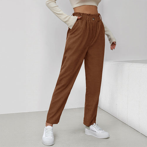 Damen stylische Hose mit hohem Taillenbund und bindbarem Gürtel R&B