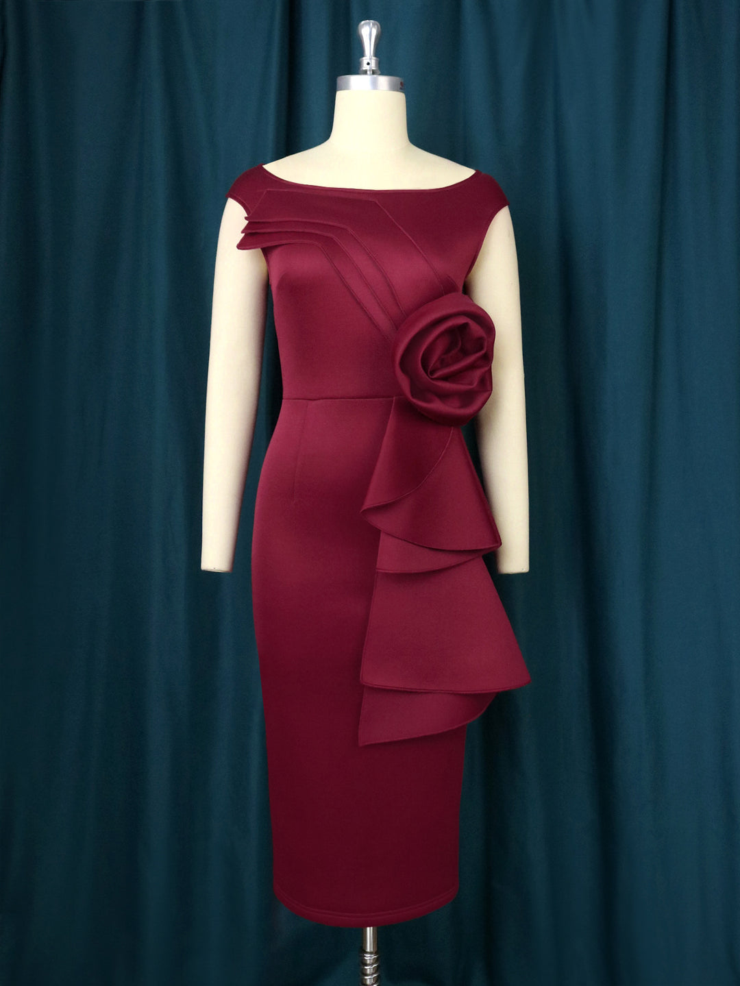 Damen figurbetontes Kleid mit schicker Rüschenapplikation R&B