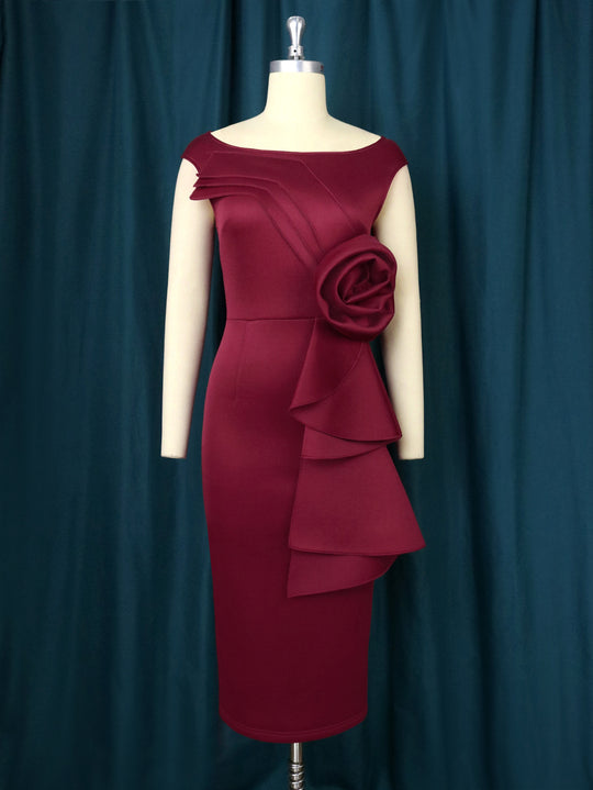 Damen figurbetontes Kleid mit schicker Rüschenapplikation R&B