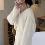 Damen lässiger Pullover mit tiefem V-Ausschnitt und strukturiertem Maschenmuster R&B