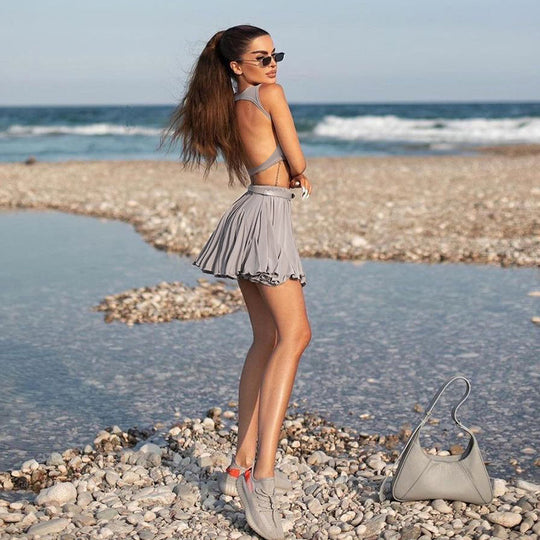 Damen Sportliches Crop-Top und Mini-Rock Set R&B