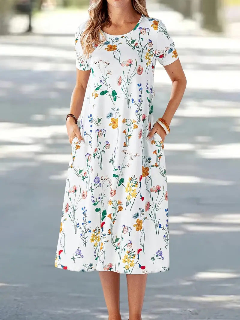 Damen Kurzes Sommerkleid mit blumigem Muster und praktischen Taschen R&B