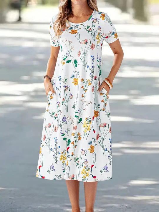 Damen Kurzes Sommerkleid mit blumigem Muster und praktischen Taschen R&B