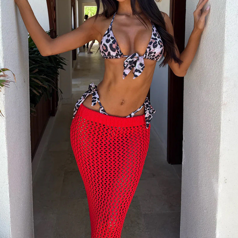 Damen Häkel-Strandrock mit transparentem Netzdesign und hohem elastischen Bund R&B