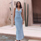 Damen Häkel-Maxi-Kleid mit schmalem Schnitt