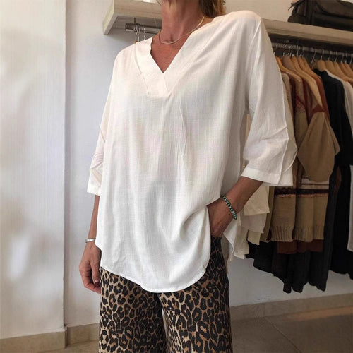 Damen Bluse mit dezentem V-Ausschnitt aus leichtem Stoff R&B