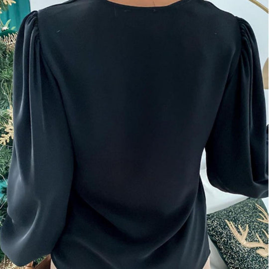 Damen elegante Puffärmelbluse mit Kettendetail R&B