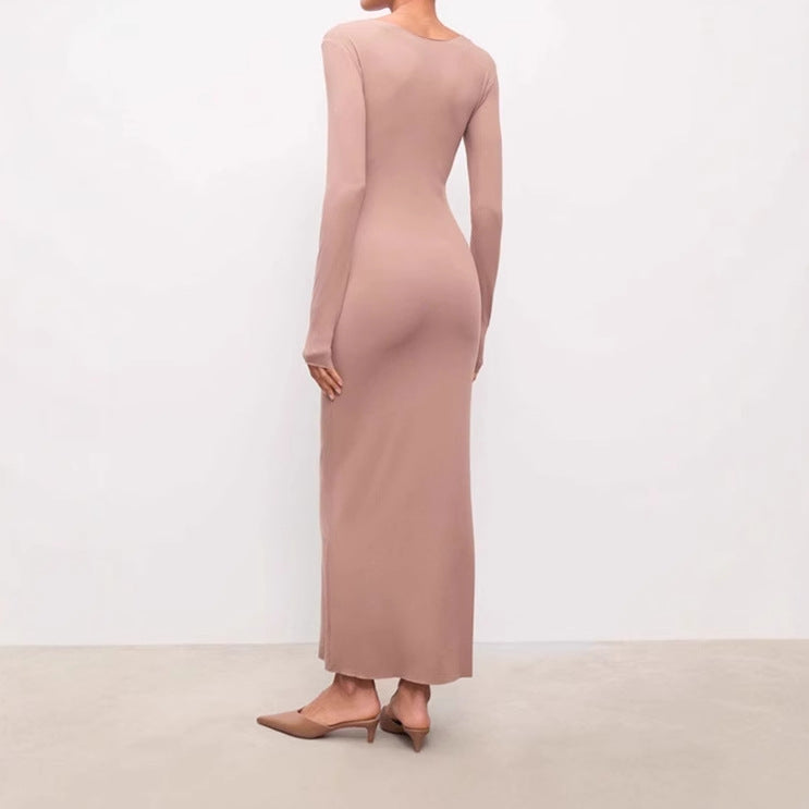 Damen Elegantes Langarm-Maxi-Kleid aus hochwertigem Jersey-Material R&B