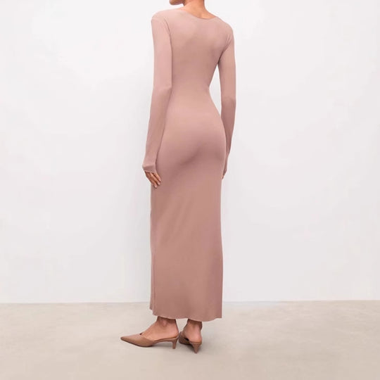 Damen Elegantes Langarm-Maxi-Kleid aus hochwertigem Jersey-Material R&B