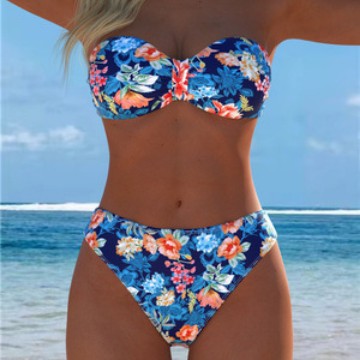 Damen Bikini-Set mit floralem Balconette-Oberteil und hochgeschnittenem Höschen R&B