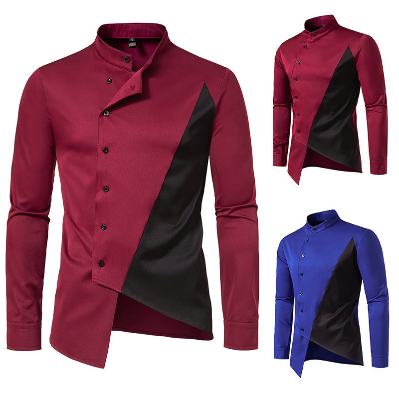 Herren Modern Asymmetrisches Button-Up Hemd R&B