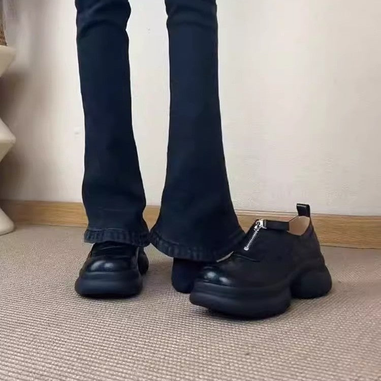 Damen Chunky Leder Sneakers mit praktischem Reißverschluss R&B