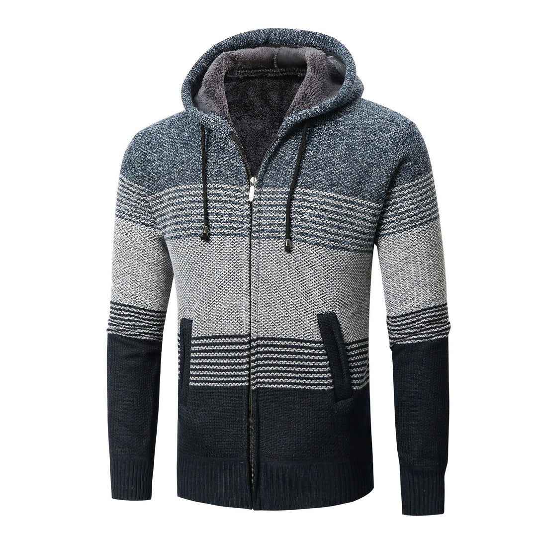 Herren Strickjacke mit Kapuze und modernen Blockstreifen R&B