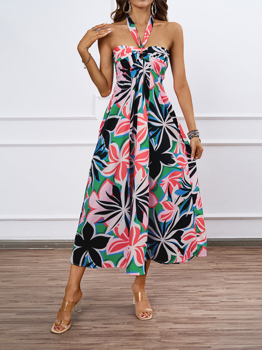 Damen Maxi-Bustierkleid mit floralen Akzenten und elastischem Oberteil R&B