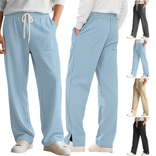 Damen nan komfortable strukturierte Loungehose mit elastischem Kordelbund und geradem Bein R&B