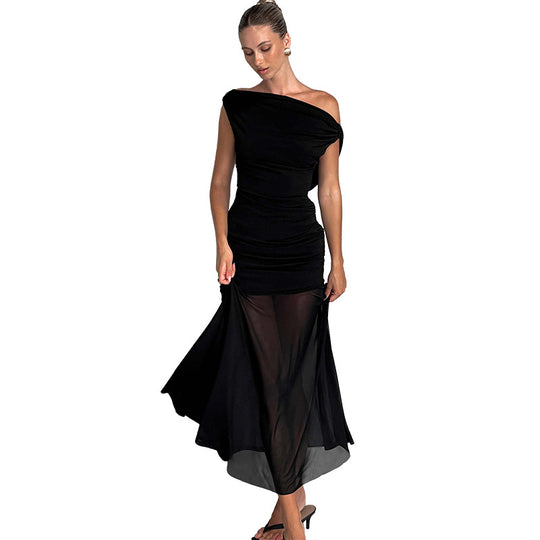 Damen Elegantes schulterfreies Maxikleid mit raffiniertem Rüschendesign R&B