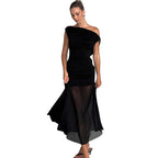 Damen Elegantes schulterfreies Maxikleid mit raffiniertem Rüschendesign R&B