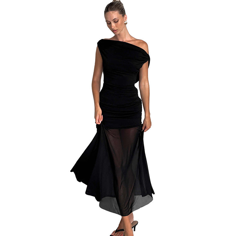 Damen Elegantes schulterfreies Maxikleid mit raffiniertem Rüschendesign R&B