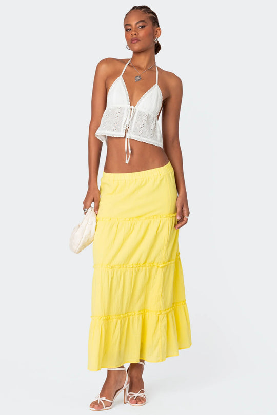 Damen luftiges Crop-Top mit bezauberndem Häkelmuster und schwingendem Saum R&B