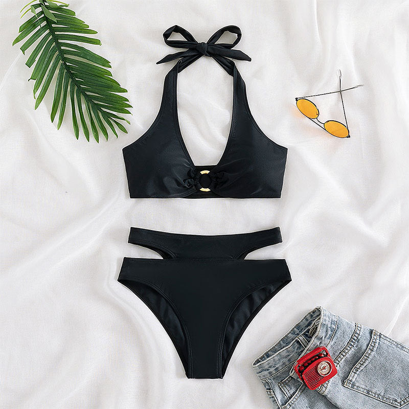 Damen Hochtaillierter Bikini mit Cut-Out-Details und elegantem Ring R&B