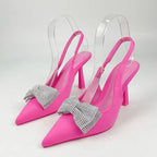 Damen Slingback-Pumps mit glitzerndem Schleifen-Design und transparentem Absatz R&B