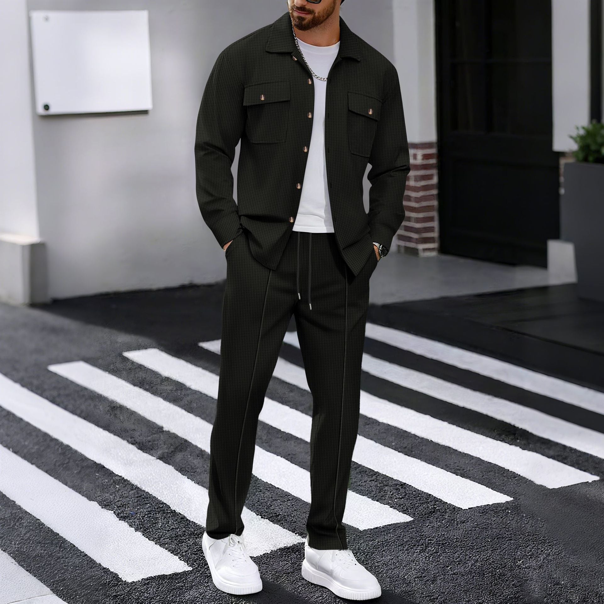 Herren modisches Freizeit-Set mit strukturierter Jacke und bequemen Hosen R&B