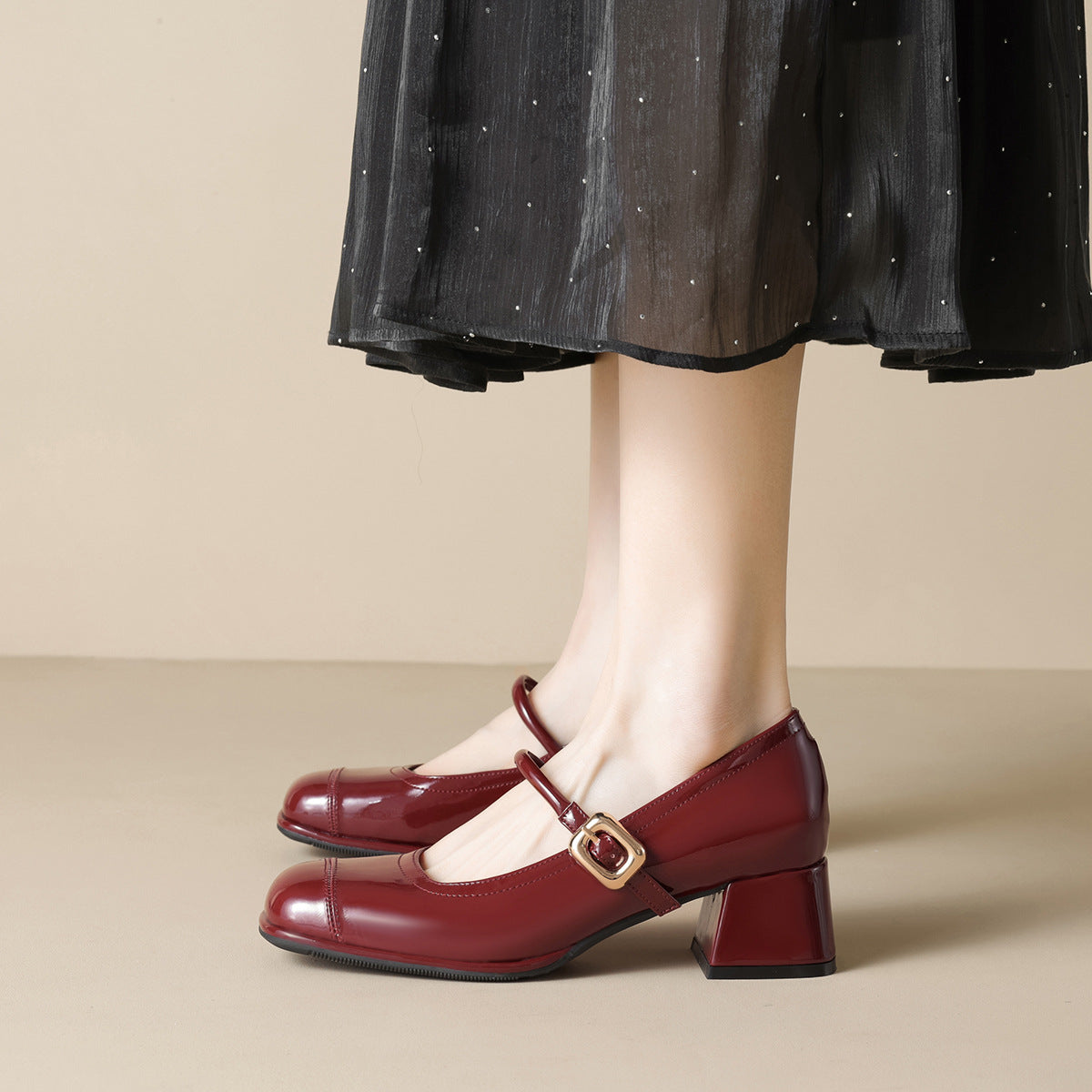 Damen elegante Mary-Jane Schuhe mit komfortablem Blockabsatz