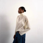 Damen Elegante Bluse aus transparentem Stoff mit stehendem Kragen R&B