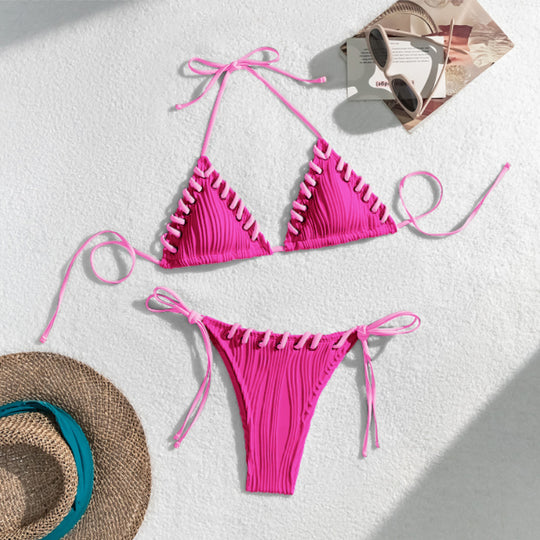 Damen Triangel-Bikini mit kontrastierenden Schnürdetails R&B