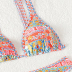 Damen Triangel-Bikini mit verstellbaren Trägern und buntem Muster R&B