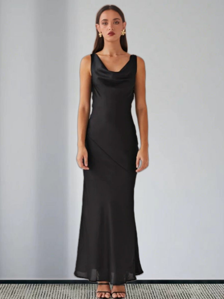 Damen Elegantes Maxikleid mit tiefem V-Ausschnitt und fließendem Stoff R&B